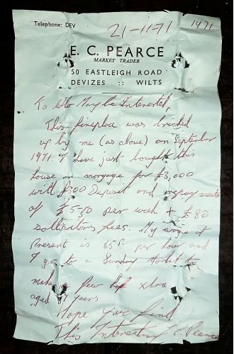 A note found in the chimney of a couple's house revealed that the house was 100 times cheaper 50 years ago.