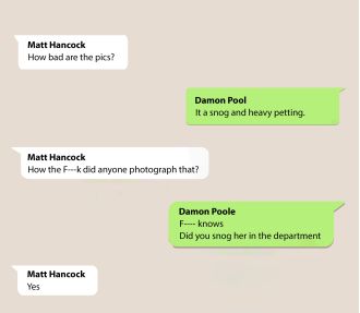 Text: Messages between MPs show that Health Secretary Matt Hancock was trying to save his political career after media reports of potentially damaging photos.