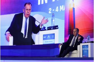 People at the gathering chuckled when the highest-ranking Russian official declared that they were victims in the war.
