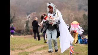 At the 2023 UK Wife Carrying Race, both men and dogs will be competing against one another.