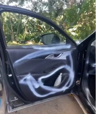 Mum accidentally used spray paint on her car, thinking it was vinyl cleaner.