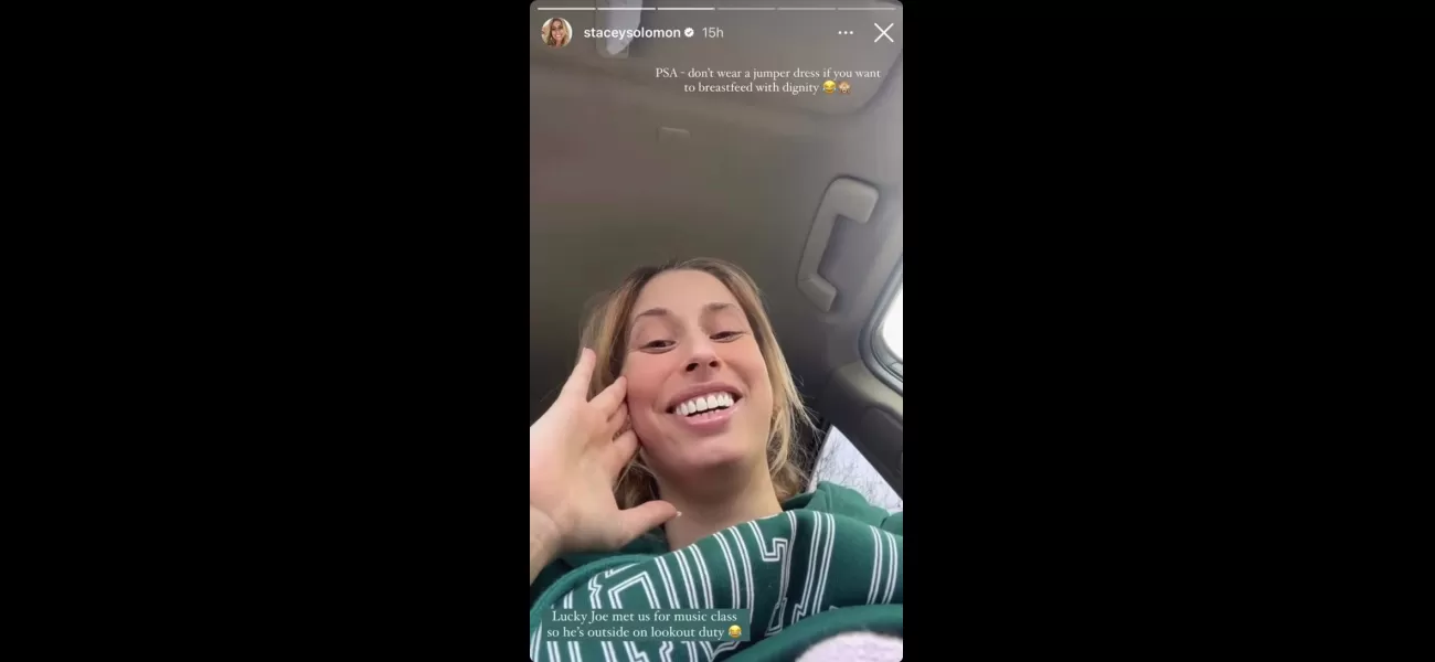 Stacey Solomon had a wardrobe malfunction while breastfeeding in her car, leaving her feeling exposed.