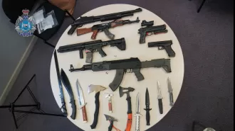 Police in Western Australia discovered a large collection of weapons, including guns, Tasers and machetes, in an apartment.
