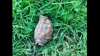 Mum shocked when nine-year-old finds a live WW2 grenade in their garden.