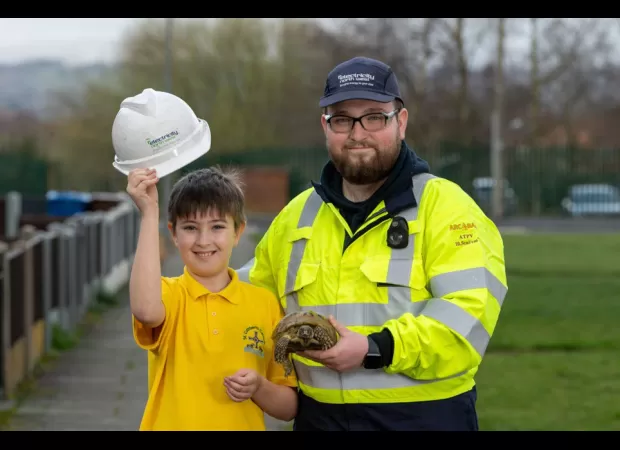 Boy, 9, joyfully reunited with pet tortoise after 7 months apart.