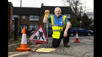 Man so frustrated by potholes he's taken it upon himself to fill them with Pot Noodles.