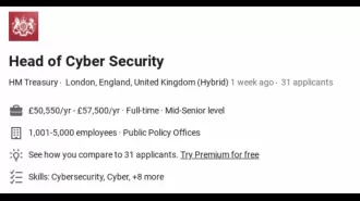 Treasury criticized for offering a cyber security head job with a low salary.