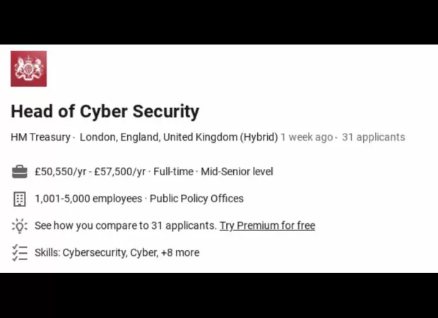Treasury criticized for offering a cyber security head job with a low salary.
