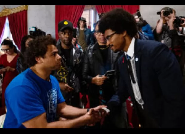 Tennessee Rep. Justin Pearson has been reinstated days after being expelled, making a successful return to office. 

Tennessee Rep. Justin Pearson is back in office after being reinstated days after being expelled.