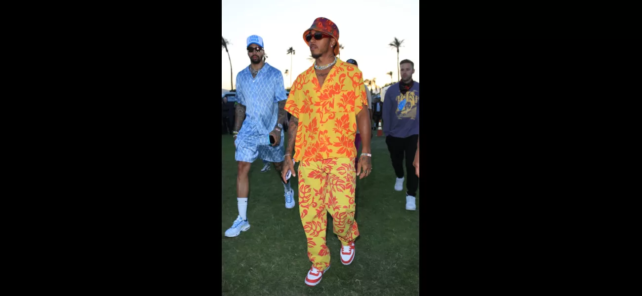 Lewis Hamilton stands out in a bright yellow two piece at Coachella 2023.