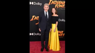 Harrison Ford (80) and wife Calista Flockhart (58) show love at premiere of his last Indiana Jones movie.
