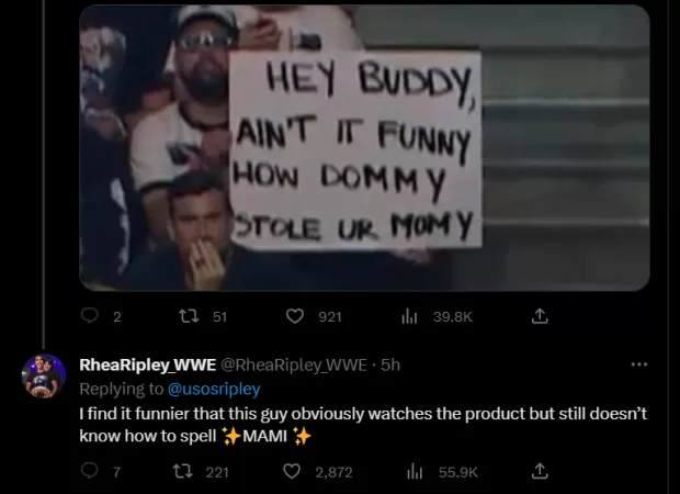 Rhea Ripley defends her real life boyfriend Buddy Matthews by clapping back at a fan who trolled him during AEW Collision.