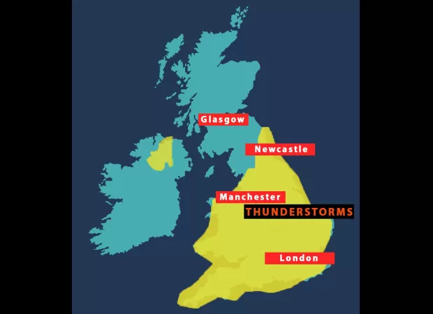Parts of UK to be hit by thunderstorms and flash floods today.