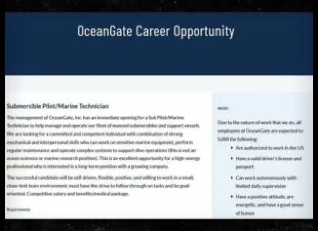 OceanGate hiring for pilot of new sub while Titan sub remains missing.