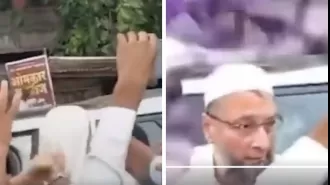 Owaisi loses temper after AIMIM worker attempts to cover his face with a shawl in Akola, Maharashtra.