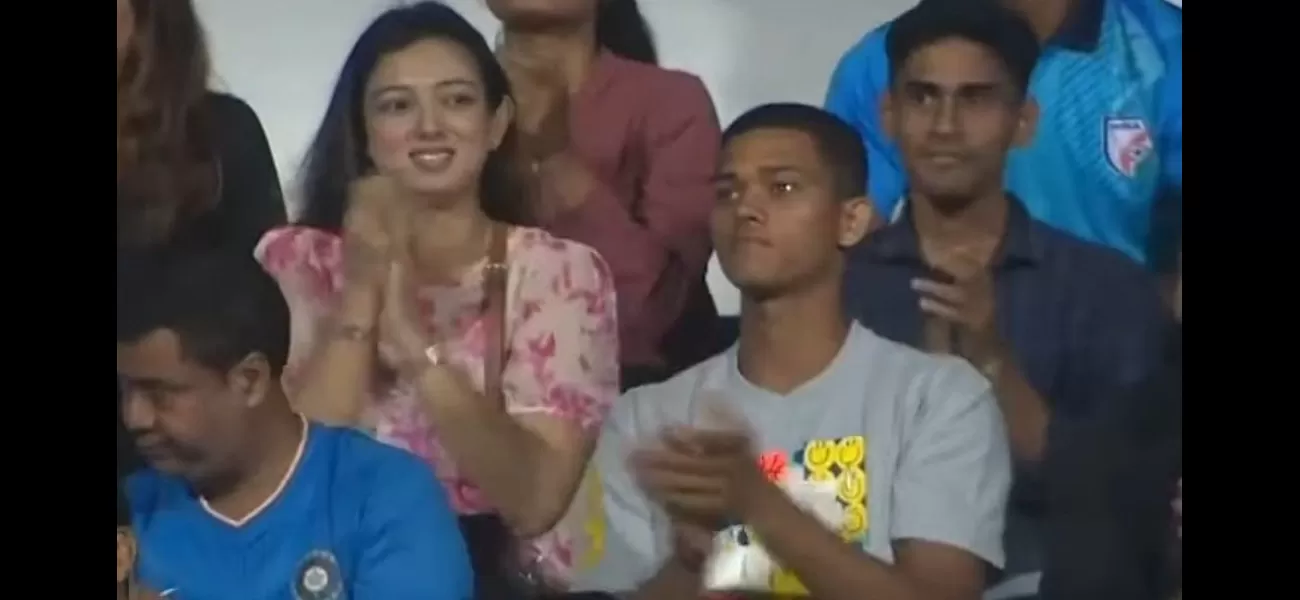 Yashasvi Jaiswal seen at India-Kuwait game at 2023 SAFF Championship.