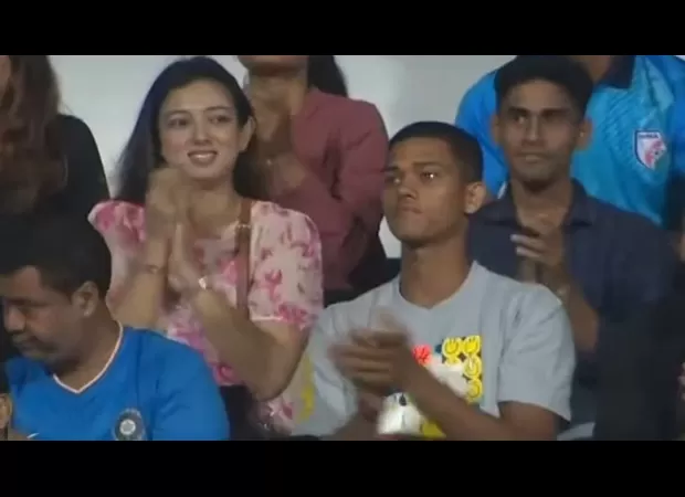 Yashasvi Jaiswal seen at India-Kuwait game at 2023 SAFF Championship.