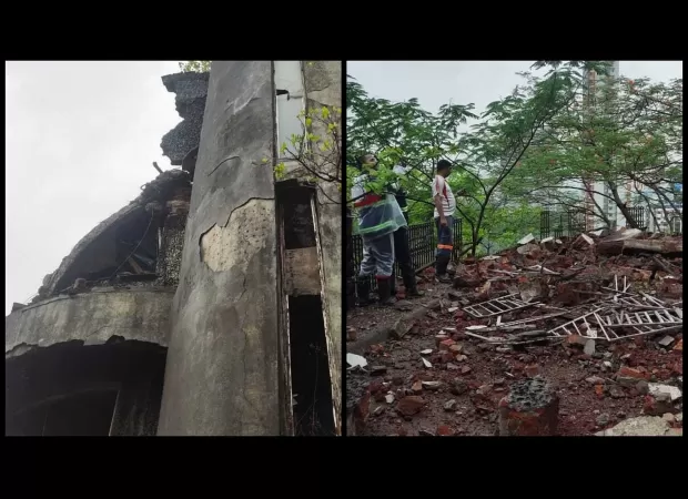 Part of Nutan's old bungalow in Thane collapses due to the Mumbai rains.