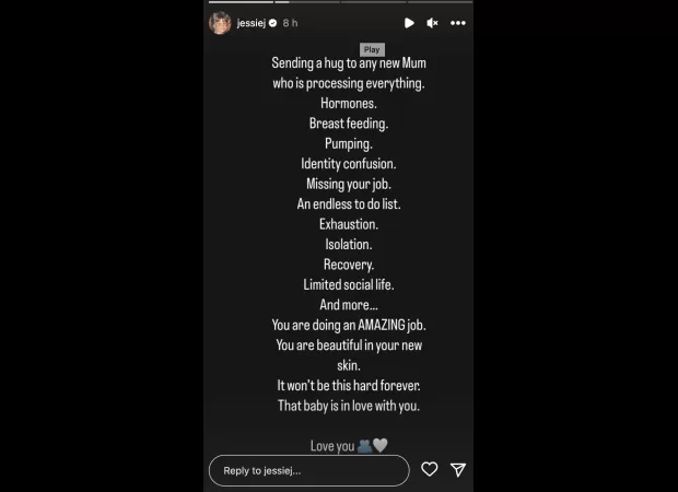 Jessie J shares her struggles as a new mom and encourages others to do the same.