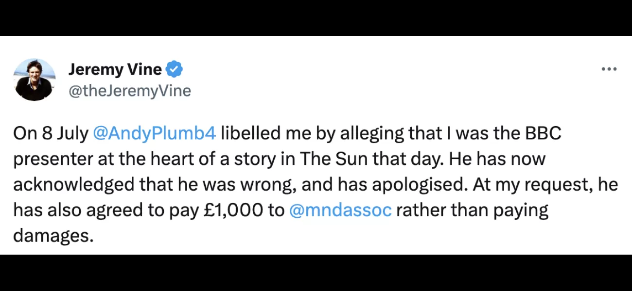 Man who made false claims about Jeremy Vine being a BBC presenter settles with £1000 donation to charity.