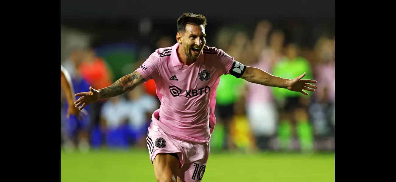 Messi celebrates scoring an amazing goal in his first game with Inter Miami.