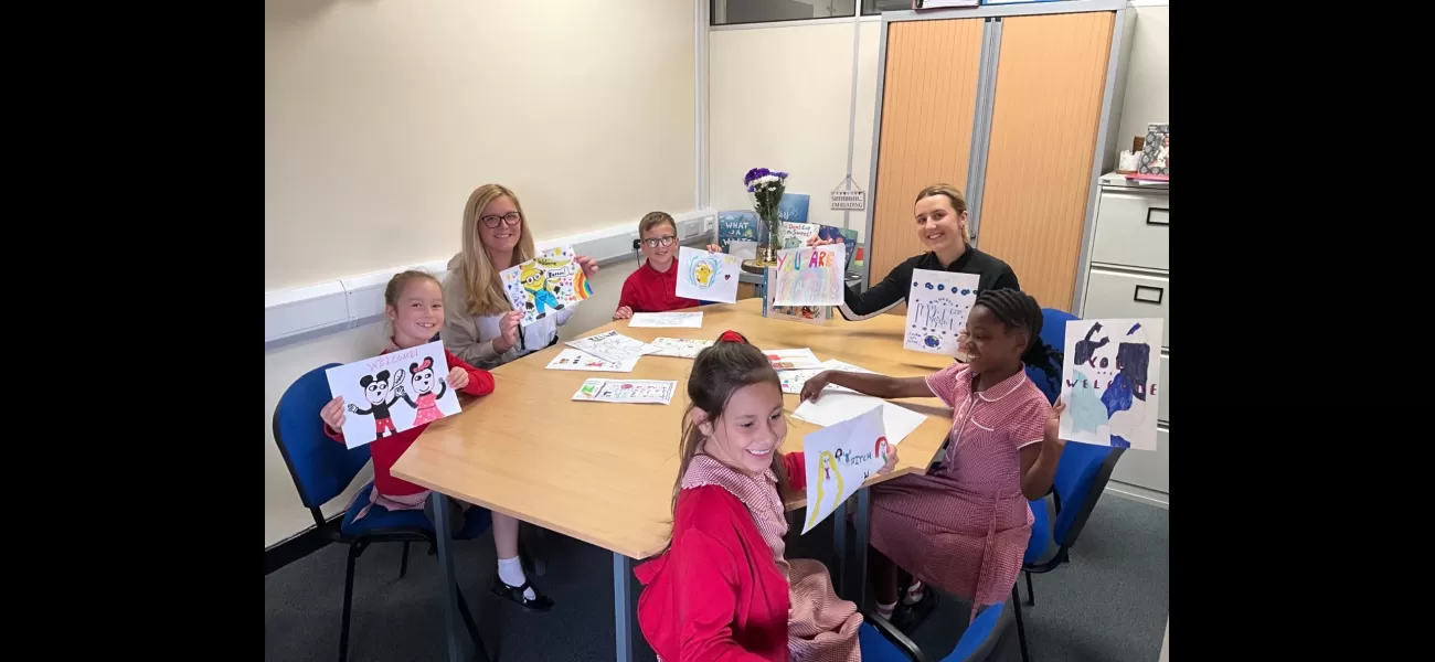 School children show support by making art for refugee centre after their murals were painted over.