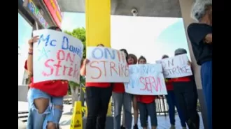 McDonald's employees strike to protest poor working conditions.