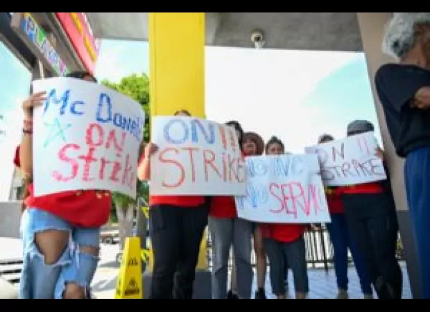 McDonald's employees strike to protest poor working conditions.