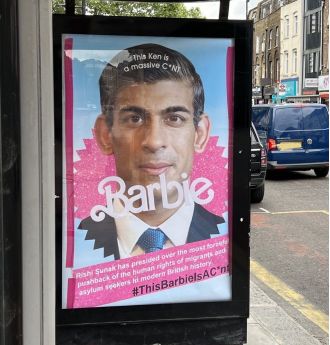 Activists have created new Barbie ads featuring Suella Braverman and Rishi Sunak.