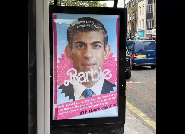 Activists have created new Barbie ads featuring Suella Braverman and Rishi Sunak.