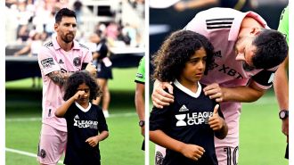 Lionel Messi comforts DJ Khaled's son, who was crying before his first game for Inter Miami.