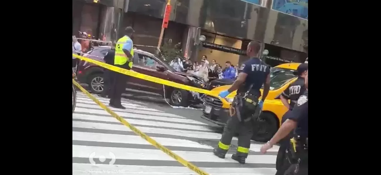 Ten people hurt after stolen car drives onto NYC sidewalk.
