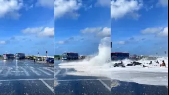 Motorists swept away by sudden high tide wave near Sinamale Bridge in Maldives.