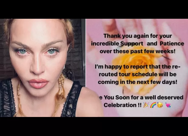 Madonna announces her Celebration tour will continue after recent hospitalisation.