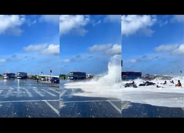 Motorists swept away by sudden high tide wave near Sinamale Bridge in Maldives.