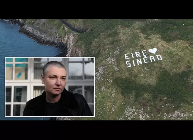 A giant tribute to Sinéad O'Connor is erected near her home in preparation for her funeral.