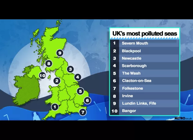 Map reveals UK beaches with highest levels of water pollution.
