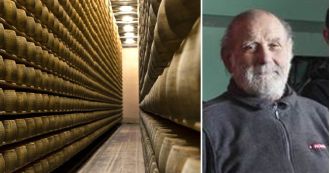 An elderly man was killed when a huge wall of cheese fell and crushed him.