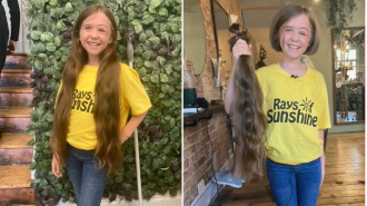 Girl gives two feet of her hair to charity in sponsored haircut.