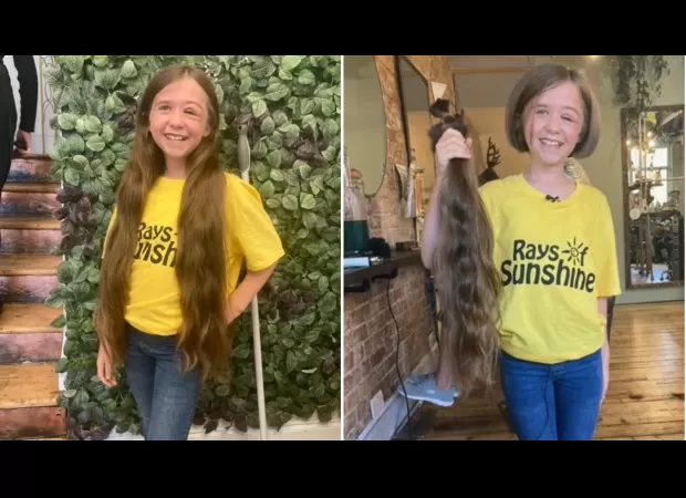Girl gives two feet of her hair to charity in sponsored haircut.