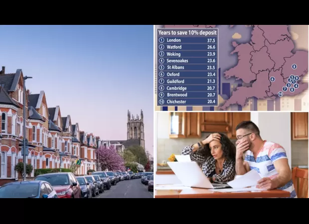 UK locations where it takes the longest to save for a deposit are revealed on a map – one area takes nearly 38 years.