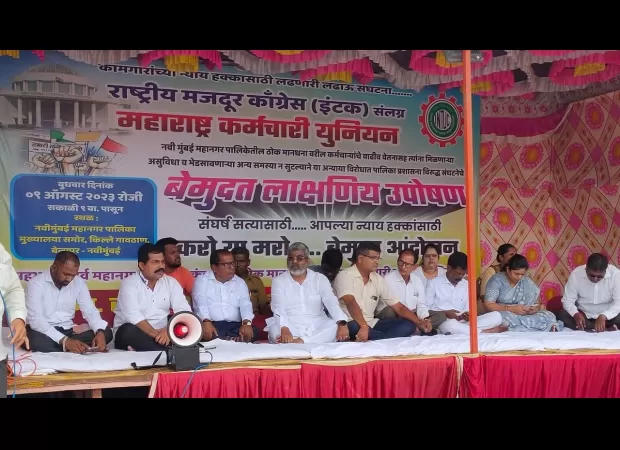 INTUC Chief Ravindra Sawant sits on hunger strike demanding workers' demands be fulfilled; NMMC seeks time to respond.