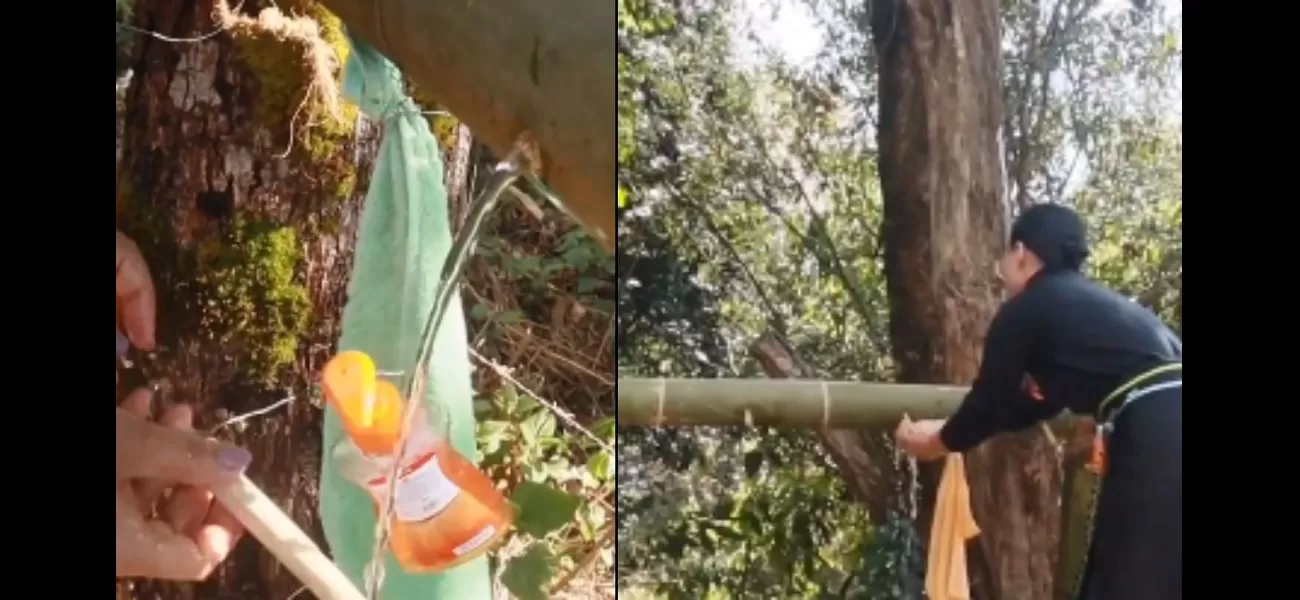 Minister Temjen Along shows how villages use bamboo to make innovative wash basins.