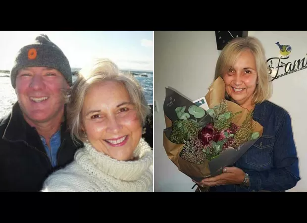 Mum escapes with severe injuries after shielding a calf from a cow's trampling.