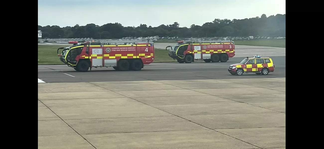 Fire engines rush to Gatwick Airport runway after flights are diverted.