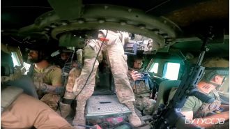 Ukrainian Humvee drives over a mine, crew survives terrifying experience.