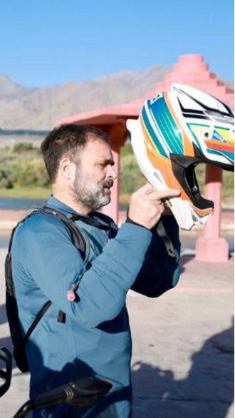 Rahul Gandhi takes a bike trip to Ladakh's Pangong Lake, photos of the Congress leader go viral.