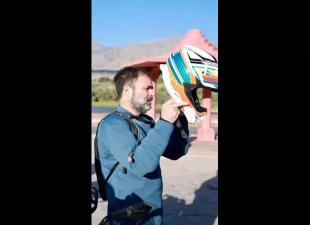 Rahul Gandhi takes a bike trip to Ladakh's Pangong Lake, photos of the Congress leader go viral.