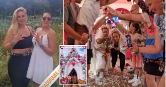 Josie Gibson kisses mystery partner at chapel of love during fun wedding celebration.