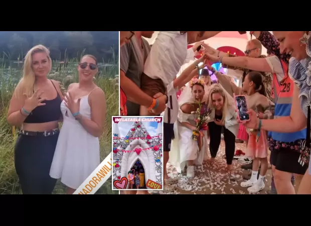 Josie Gibson kisses mystery partner at chapel of love during fun wedding celebration.